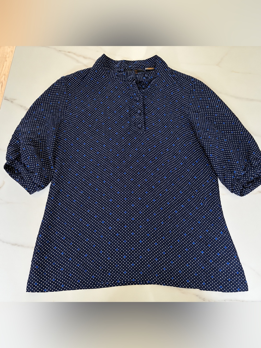 Ben Sherman 100% Silk Women’s Blouse – Navy Blue Polka Dot – Size L